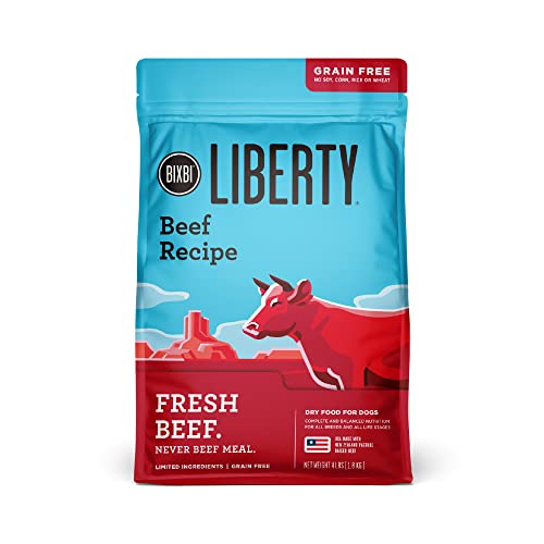 BIXBI Liberty Grain Free Dry Dog Food, Beef, 4 lbs - Fresh Meat, No Meat Meal, No Fillers - Gently Steamed & Cooked - No Soy, Corn, Rice or Wheat for Easy Digestion - USA Made