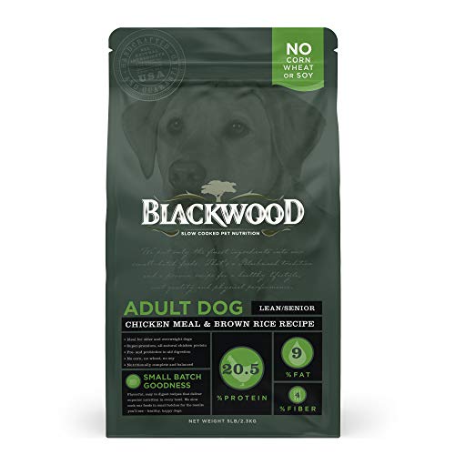 Blackwood Dog Food Made in USA Slow Cooked Dry Dog Food [Natural Dog Food For All Breeds and Sizes], Lean/Senior Chicken Meal & Brown Rice Recipe, Resealable Bag To Preserve Freshness 5lb (Pack of 1)