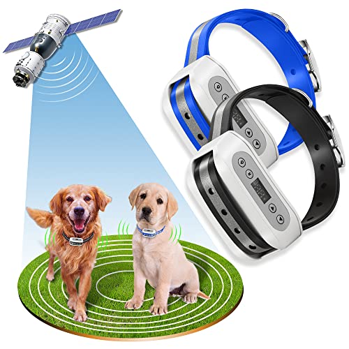 Blingbling Petsfun GPS Wireless Dog Fence System for 2 Dog, Electric Satellite Technology Pet Containment System by GPS Signal Boundary Pets with Waterproof & Rechargeable Collar Receiver (White)
