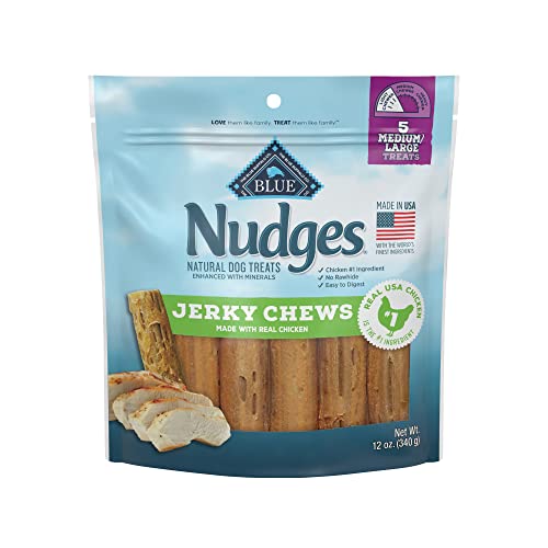 Blue Buffalo Nudges Jerky Chews Natural Dog Treats Med/Large Breed, Chicken, 12oz Bag, 5 Count