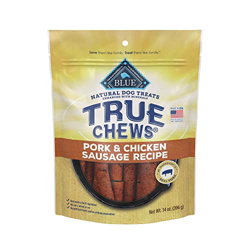 Blue Buffalo True Chews Premium Natural Dog Treats, Pork and Chicken Sausage 14 oz bag