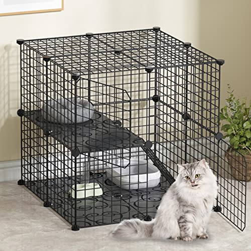 BNOSDM 2 Tier Cat Cage Indoor Large Detachable Metal Wire Pet Playpen Cage DIY Small Animal Enclosures Kennels for Cat Kitten Puppy Black