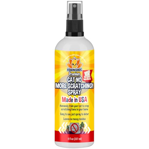 Bodhi Dog Cat No More Scratching! Spray | Cat Deterrent Spray for Indoor & Outdoor Use | Safe Training Cat Scratch Spray with Essential Oils | Cat Scratch Deterrent for Furniture | Made in USA, 8oz