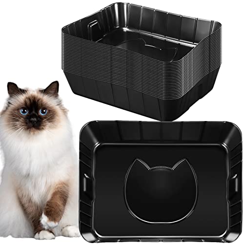 Bokon 25 Pcs Disposable Litter Boxes for Cats Plastic Cat Litter Tray Kitten Litter Pan for Kitty Rabbit Guinea Pig Hamster Pets Supplies Travel Home Toilet, 15.7 x 11.8 x 3 Inches, Black