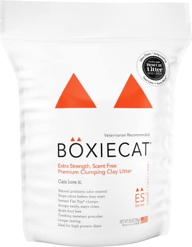 Boxiecat Extra Strength Premium Clumping Cat Litter - Clay Formula Scent Free Multicat Ultra Clean Box, Probiotic Powered Odor Control, Hard Litter, 99.9% Dust