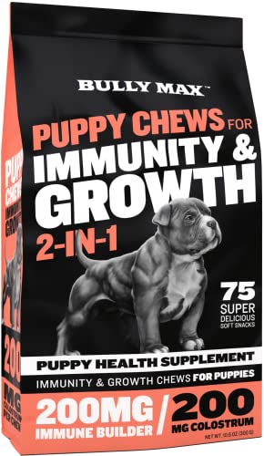 Bully Max 2-in-1 Puppy Chews for Immunity and Growth - for All Dog Breeds - Contains 14 Organic Species of Mushrooms for Immunity & Health