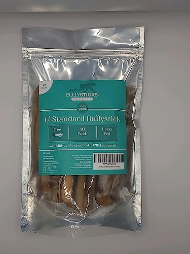 Bullysticks Organic Standard 6" Bully Sticks for Dogs - All Natural Dog Treat, These Chews are Free Range, Odorless Bully Sticks, USDA Approved (10 Pack)