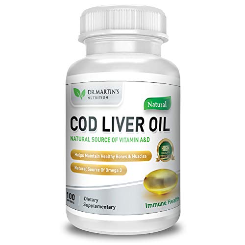 Burpless COD Liver Oil | 100 Softgels | Natural Source of Omega 3 Fatty Acids EPA & DHA | Vitamin A & D | Support Brain, Heart, Eye & Immune Health For Joints, Bones & Muscles Supplement No AfterTaste