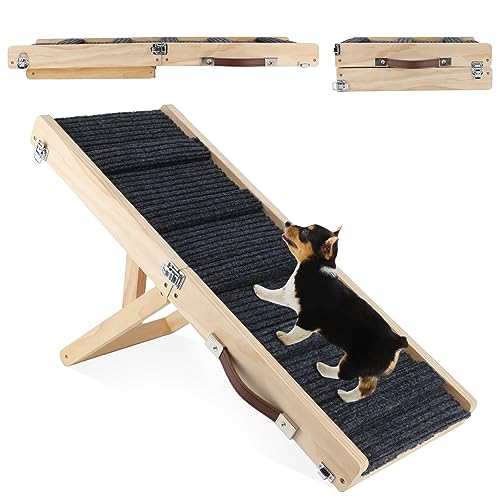 BWOGUE Dog Ramp for Small Dogs, Wooden Adjustable Dog Ramp for Couch Height from 8.3" to 17.3", 31.5" Long Folding Portable Pet Ramps for Bed with Non Slip Carpet Surface, Supports up to 55 lbs