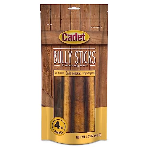 Cadet Bully Sticks for Dogs - All-Natural, Long-Lasting Grain-Free Dog Chews - Bully Sticks for Small, Medium, and Large Dogs - Dog Treats for Aggressive Chewers (4 Count)