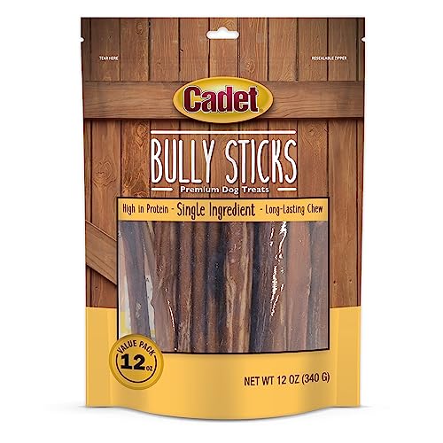 Cadet Bully Sticks for Dogs - All-Natural, Long-Lasting Grain-Free Dog Chews - Bully Sticks for Small, Medium, and Large Dogs - Dog Treats for Aggressive Chewers (12 oz.)