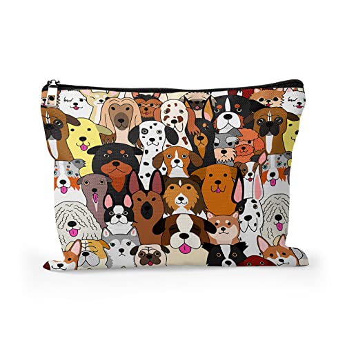 Cafl Cute Dogs Makeup Bag Funny Dogs Cosmetic Bag for Women Large Capacity Make Up Bag Portable Travel Toiletry Bag Accessories Organizer 10 * 8in