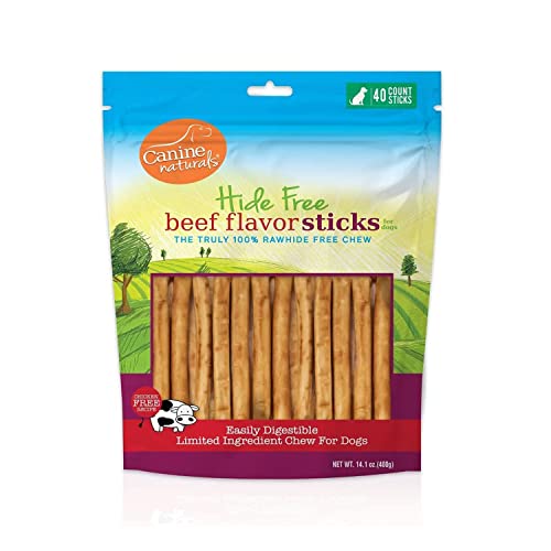 Canine Naturals Beef Chew - Rawhide Free Dog Treats - Made with Real Beef - Poultry Free Recipe - All-Natural and Easily Digestible - 40 Pack of 5 Inch Stick Chews