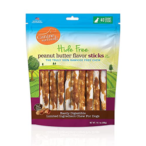 Canine Naturals Peanut Butter Chew - Rawhide Free and Dog Treats - Made from Real Peanut Butter - All-Natural and Easily Digestible - 40 Pack of 5 Inch Stick Chews