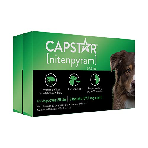 Capstar (nitenpyram) for Dogs, Fast-Acting Oral Flea Treatment for Dogs over 25+ lbs, Vet-Recommended Flea Medication Tablets Start Killing Fleas in 30 Minutes, 12 Doses