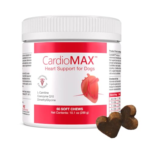 CardioMAX Heart Support Supplement for Dogs - L-Taurine, L-Carnitine, EPA and DHA, Coenzyme Q10 - Aids Circulatory Strength, Cardiovascular Support, Heart Muscle Function - USA Made - 60 Soft Chews