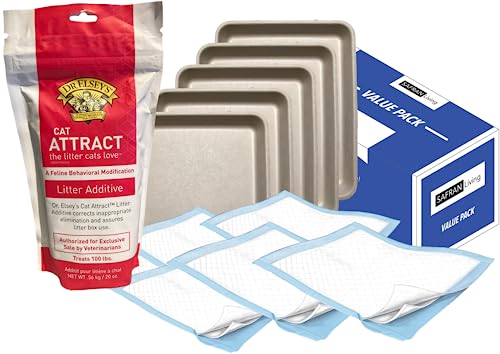 Cat Attract Cat Litter Training Set - Dr. Elseys (20 oz) Premium Clumping Attractant w/Litter Trays & Pads Kit - Unscented Natural Attractant, 99% Dust-Free, Superb Odor Control & Multi—Cat Strength