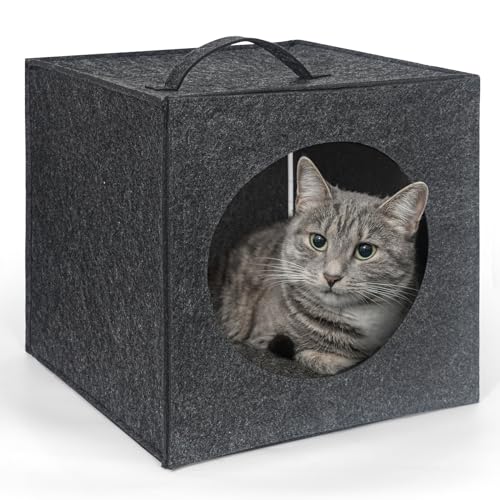Cat Bed Cave - 13 Inches Large Cat House Hideouts for Indoor Cats, Felt Cat Bed with Pillow Inside, Cat Cube Box Bed, Cat Cubby Covered Cat Bed, Cat Hut