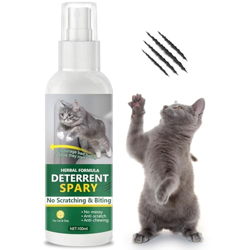 Cat Deterrent Spray Indoor,Extra Strength No Chew Spray for Cats,Furniture Protector & Anti Stracting and Biting Spray-Keep Pets from Chewing Furniture-Suitable for Indoor and Outdoor Use 100ML