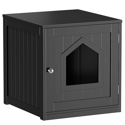 Cat Litter Box Enclosure Hidden Kitty Litter Box Furniture Indoor Cat Box Cabinet Cat House & Side Table Nightstand Cat Washroom (Black)