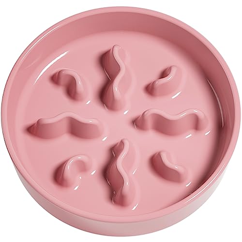 Ceramic Slow Feeder Dog Bowls Small Breed, 0.5 Cups Dog Food Dish for Fast Eaters, Puzzle Bowl for Small Dogs and Cats, 5.5 Inch-Pink