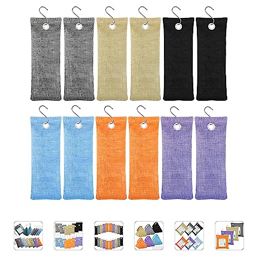 Charcoal Air Purifying Bags 12 Pack×100g Bamboo Charcoal Bags Odor Absorber, for Car Air Fresheners, Odor Eliminator for Home，Shoe Deodorizer - Colorful-Activated Charcoal Odor Absorbers