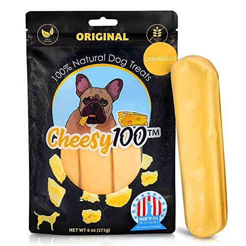 Cheesy100 Cheese Dog Chews|US-Crafted for Puppies & Dogs |Natural Alternative to Himalayan Dog Chews & Yak Chews| Salt & Rawhide-Free(3X Caramelo Sticks)