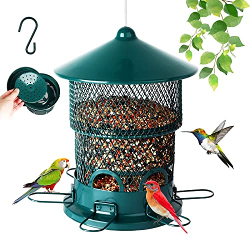 CloudTrip 2023 Removable Base Wild Bird Feeder for Outdoors - Large 4lb Capacity with Retractable Hanging Design, 6 Fold-Out Perches, Easy-to-Fill and Clean Metal Feeder for Bird Watching Enthusiast