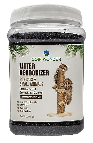 Coir Wonder Cat Litter Deodorizer – Litter Box Odor Eliminator – 2.2 Lb (1 Kg) - Made of Activated Charcoal Carbon - Unscented – Longer Kitty Litter Life – Odor Control for Small Animal Pet Bedding