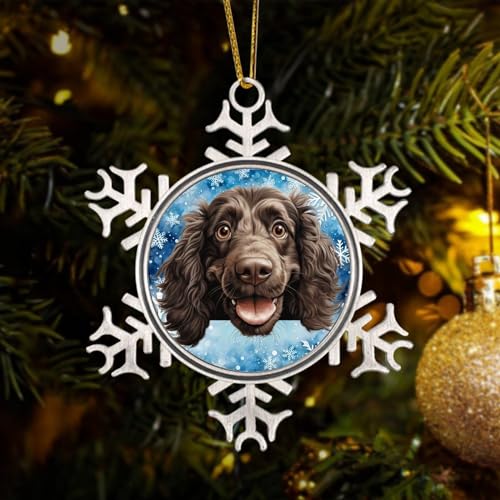 CowkissSign Boykin Spaniel Christmas Snowflake Ornament Boykin Spaniel Cute Funny Peeking Dog Puppy Metal Snowflake Xmas Tree Ornament Holiday Keepsake Dog Gift Christmas Tree Ornament