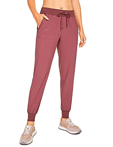 CRZ YOGA Women's Lightweight Workout Joggers 27.5" - Travel Casual Outdoor Running Athletic Track Hiking Pants with Pockets Misty Merlot Large