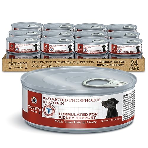 Dave's Pet Food Kidney Support for Dogs with Renal Support (Tuna Pate), Wet Renal Dog Food, Non-Prescription Low Phosphorus, Added Vitamins & Minerals, Vet Formulated (5.5 oz, Pack of 24)