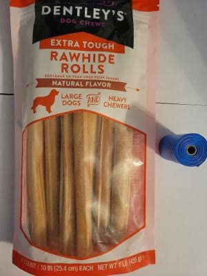 Dentley's Extra Tough Rawhide Rolls 7 Count with 1 Dog Waste Bag