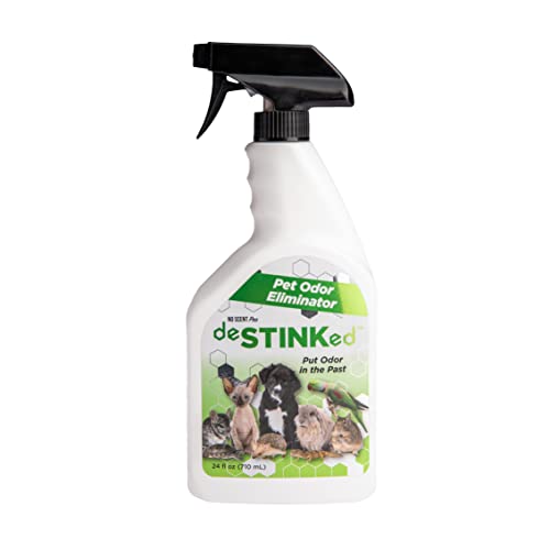 deSTINKed Pet Odor Eliminator | Spray & Play Triple-Action Formula | Safe for Fabrics, Upholstery, Carpets, & Fur | 24oz | Made in USA