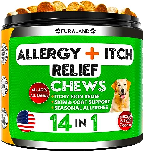 Dog Allergy Relief Chews - Dog Itch Relief - Omega 3 Fish Oil + Probiotics - Itchy Skin Relief - Seasonal Allergies - Anti Itch Support & Hot Spots - Immune Supplement for Dogs