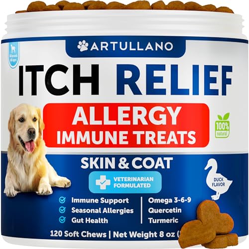 Dog Allergy Relief Chews - Seasonal Allergies - Fish Oil - Omega 3 - Itchy Skin Relief - Anti Itch Support & Hot Spots - Immune Health Supplement for Dogs - Made in USA - Itch Relief for Dogs