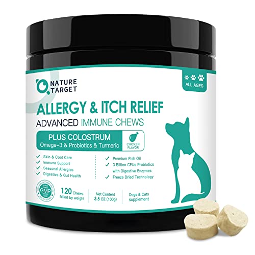Dog Allergy Relief Freeze Dried Chews, with Probiotics, Colostrum for Immune Health, Anti Itch & Seasonal Allergies & Scratching, Omega 3 for Skin & Coat Health, Stop Pawlicking, Hot Spots, Shedding