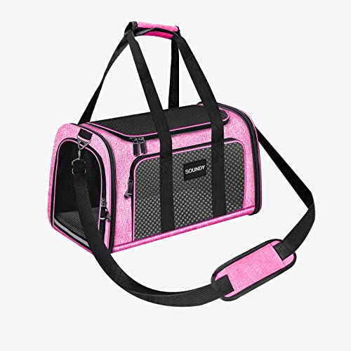 Dog Carrier Cat Carriers Airline Approved Pet Carrier for Small Medium Dogs Cats Under 15Lbs Puppies Collapsible Soft Sided TSA Travel Puppy Carrier Bag (Medium, Pink)