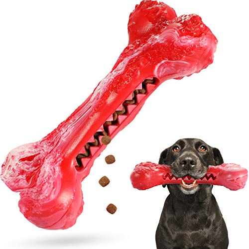 Dog Chew Toys for Aggressive Chewers, Durable Rubber Dog Bones Chew Toys, Interactive Tough Dog Toys for Large Medium Small Dog, Indestructible Dog Toy for Cleaning Teeth and Training (Large)