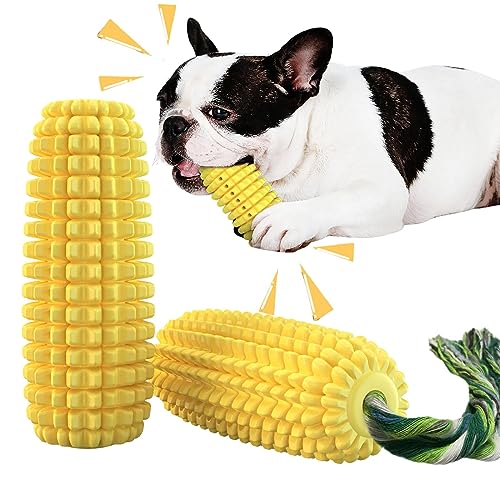 Dog Chew Toys for Aggressive Chewers,Corn Interactive Squeaky Dog Toys for Puppy Medium Large Breed,Tough Rubber Dental Chew Dog Toys