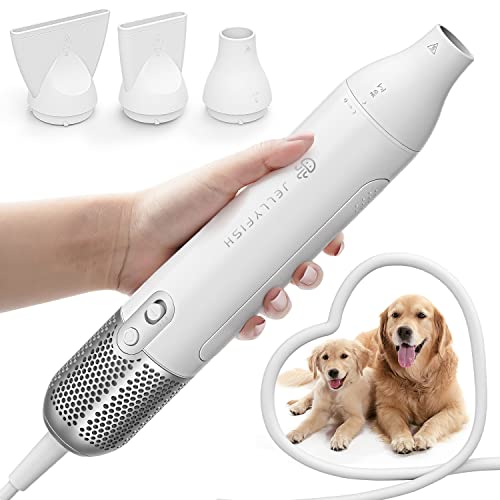 Dog Dryer for Pet Grooming High Velocity Force Blower,Innovative 62m/s Air Speed Motor,1.21lb Lightweight Portable Dogs Hair Dryers for Home & Travel,4 Levels Temperature 3 Nozzle 2 Blow Speed