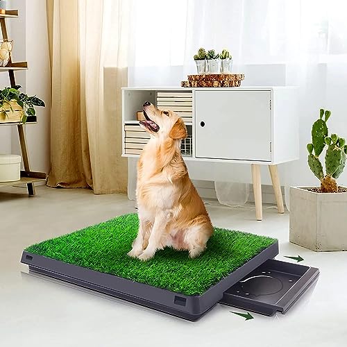 Dog Grass Pad with Tray - Artificial Dog Grass Pee Pad 20” x 25” for Pet Potty Loo Indoor Training Outdoor Portable Toilet, 3-Layer System, Middle