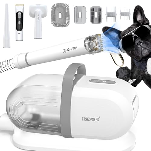 Dog Grooming Vacuum 3 Gears of Suction Gog Vacuum Brush for Shedding Grooming Pet Grooming Supplies Pet Hair Suction 99% Crazydeer 2L dog hair vacuum groomer, Low Noise/with 6 Grooming Tools