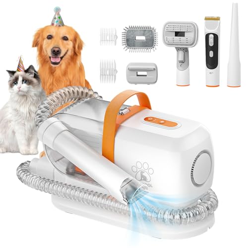 Dog Grooming Vacuum & Dryer Kit 99% Pet Hair, 2.2L, 3 Suction Modes, Cordless Clippers, 6 Groomer Tools, Pet Grooming Vacuum Brush for Shedding, Low Noise 350W Home Cleanning for Cat Dog Gifts & Care