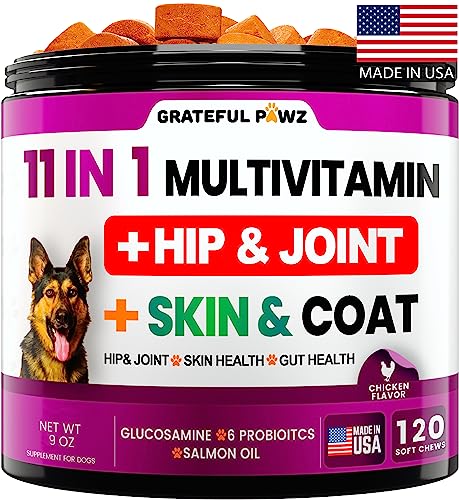 Dog Multivitamin Chewable with Glucosamine - Dog Vitamins and Supplements, Senior & Puppy Multivitamin for Dogs - Pet Chondroitin Hip and Joint Support Health, Immune Booster, Skin, Heart, Probiotics