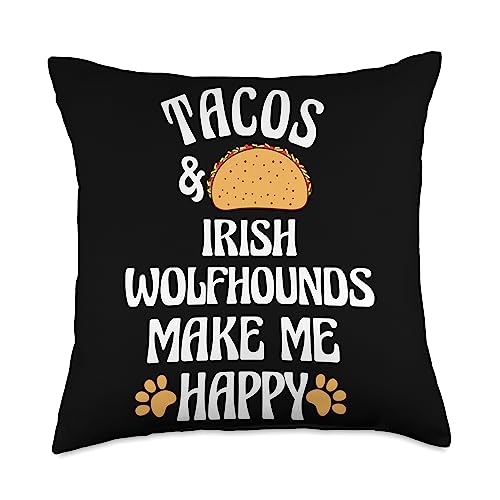 Dog Owner Humor Hunting Dog Food Witty Tacos and Irish Wolfhounds are Happy Dog Lover Funny Pets Throw Pillow, 18x18, Multicolor