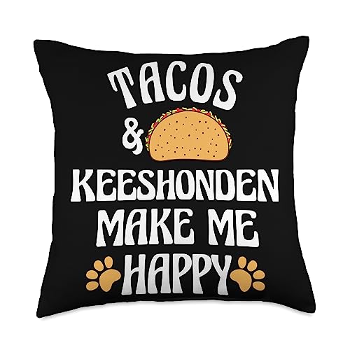 Dog Owner Witty Keeshond Food Funny Sayings Tacos and Keeshonden are Happy Dog Lover Funny Pets Humor Throw Pillow, 18x18, Multicolor