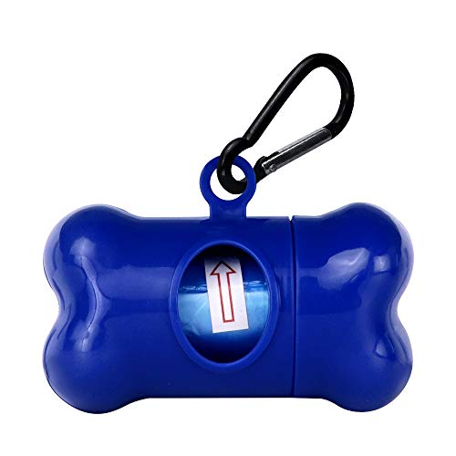 Dog Poop Bags Dispenser with Carabiner Clip, Doggy Poop Bag Holders for Leashes Include 1 Roll (15 Bags) Leak-Proof Large Lavender Scented Doggie Pet Waste Bags, Eco-Friendly Dog Accessories, Blue