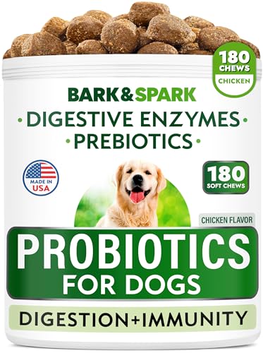 Dog Probiotics & Digestive Enzymes - Allergies & Itchy Skin + Gut Health - Pet Diarrhea Gas Treatment, Upset Stomach Relief Pills, Digestion Health Prebiotic Supplement Tummy Treat (180 Ct - Chicken)