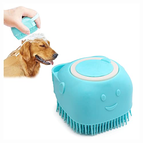 Dog Scrubber for Bath Pet Bathing Brush Silicone Shampoo Massage Dispenser Brush for Short Long Haired Dogs and Cats Washing(Blue)